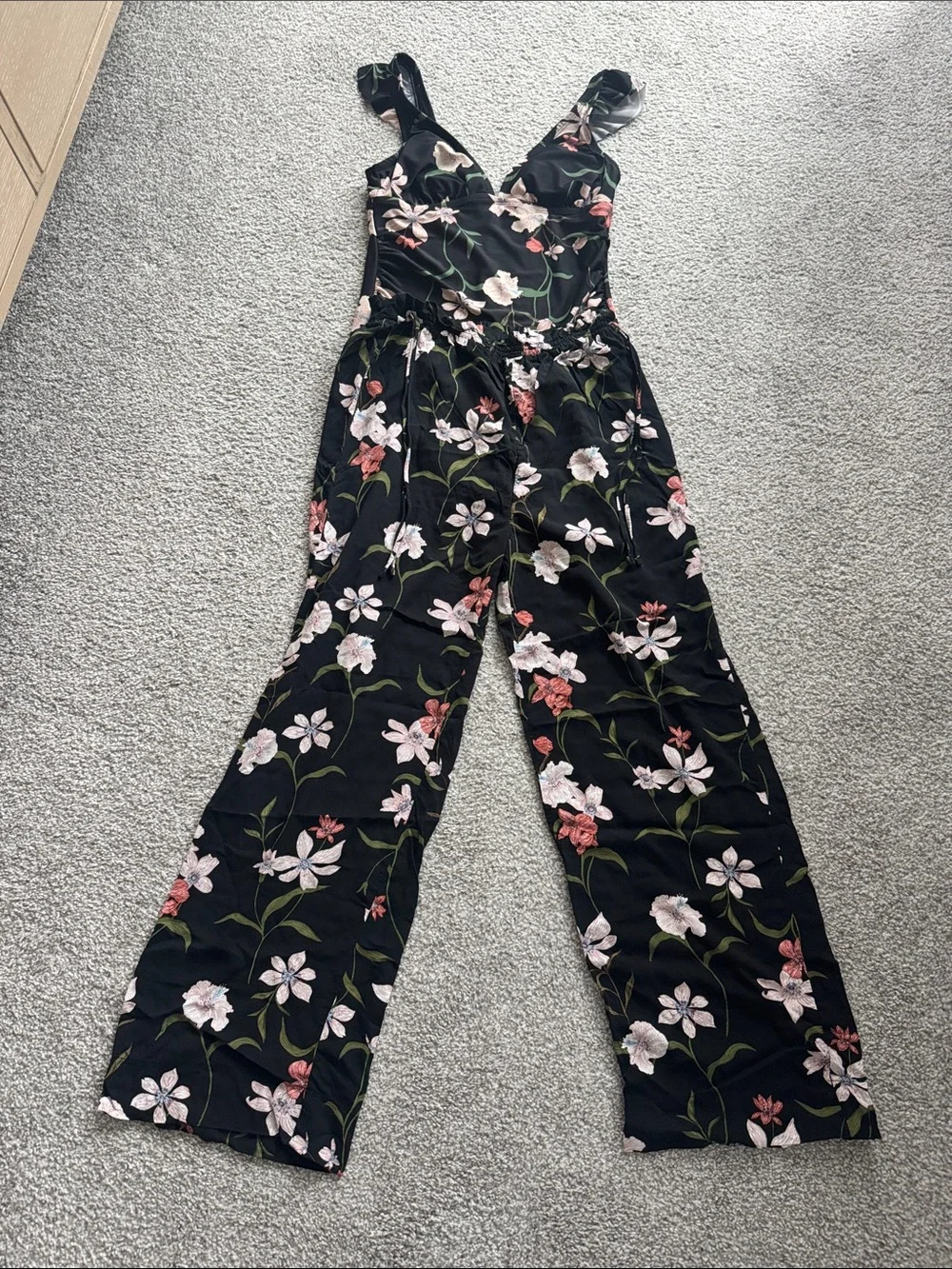 Shade & Shore Black Floral Swim Cover Set with Pink and Cream Blooms 2 pc set